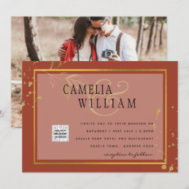 Convite de casamento Terracotta FOTO CÓDIGO QR Sal