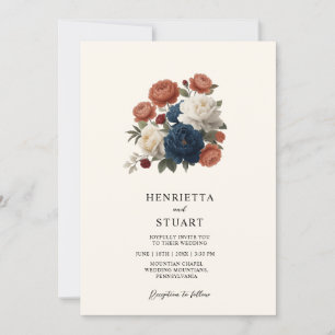 Convite de Casamento Terracotta Navy Floral tudo e