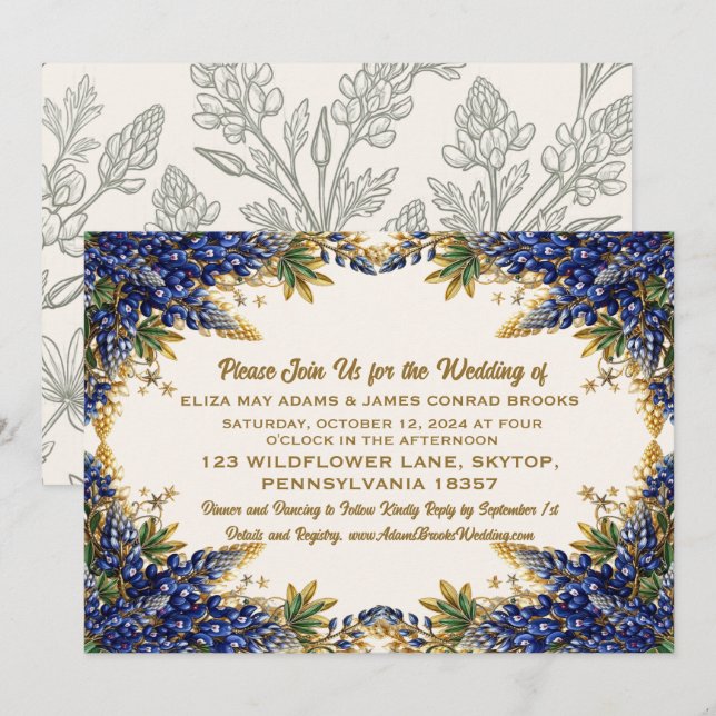 Convite de Casamento Texas Bluebonnet (Frente/Verso)