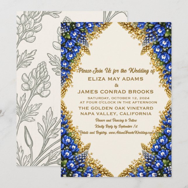 Convite de Casamento Texas Bluebonnet (Frente/Verso)