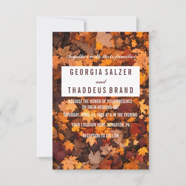 Convite de Casamento Texturizado das Folhas de out (Frente)