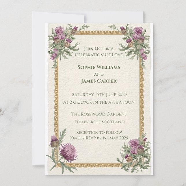 Convite de Casamento Thistle Celta Escocês (Frente)