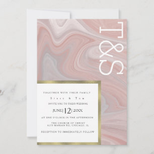 Convite de Casamento Tipografia Blush Líquido Márm