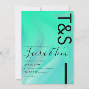 Convite de Casamento Tipografia Neon Mármore Lime