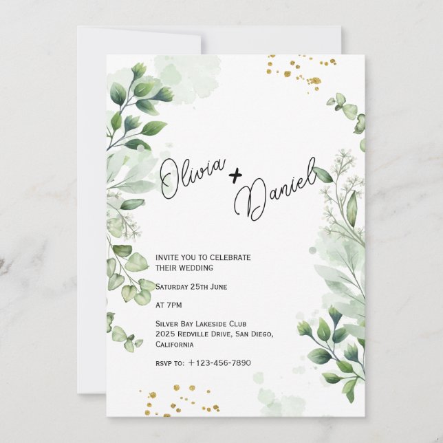 Convite de Casamento Tipografia Verde Moderna (Frente)