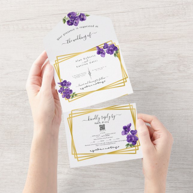 Convite de Casamento Todas as Violetas Roxas Profu (Tearaway)