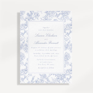 Convite de Casamento Toile Floral Azul