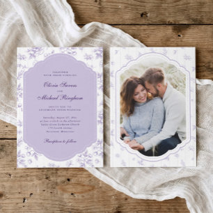 Convite de Casamento Toile Lilás Roxo Vintage Quad