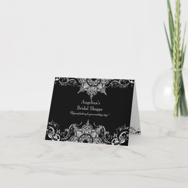 Convite de Casamento Toile Preto e Branco Damask S (Frente)