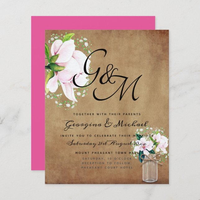 CONVITE DE CASAMENTO Tóquio da Magnolia Rosa do BU (Frente/Verso)