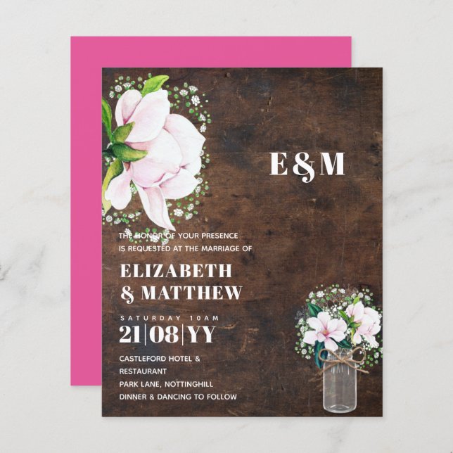 CONVITE DE CASAMENTO Tóquio da Magnolia Rosa do BU (Frente/Verso)