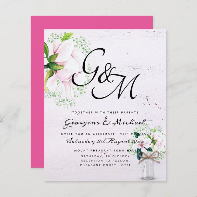 CONVITE DE CASAMENTO Tóquio da Magnolia Rosa do BU (Frente/Verso)