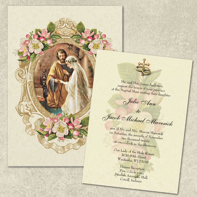Convite de Casamento Tradicional Católico para Noi (Espousal/Betrothal of Mary and Joseph with Cherry Blossoms)