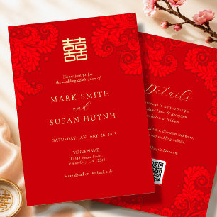 Convite de Casamento Tradicional Chinês em Inglês