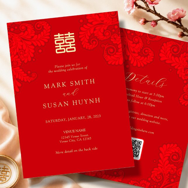 Convite de Casamento Tradicional Chinês em Inglês (Criador carregado)