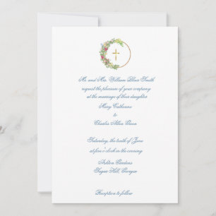 Convite de Casamento Tradicional, Floral com Cruz