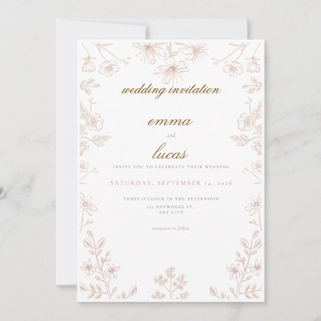 Convite de Casamento Tradicional Norueguês Rosemal (Frente)