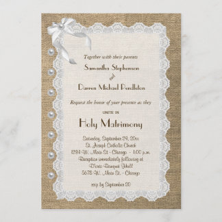 Convite de casamento Trendy Burlap Lace E Pearls