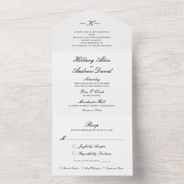 Convite de Casamento Tri-Dobrável Preto e Branco C (Interno)