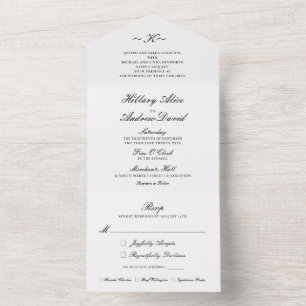 Convite de Casamento Tri-Dobrável Preto e Branco C