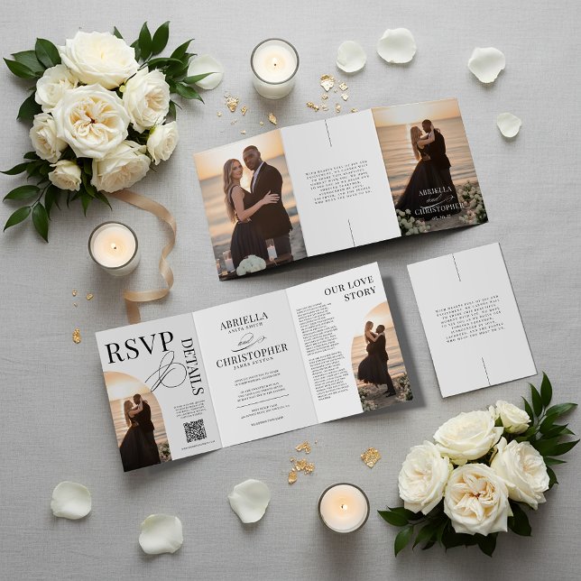 Convite de Casamento Tri-Fold com Foto Elegante (Elegant Wedding Invitation with Photos | Booklet wedding invitation | Tri-fold Wedding Invitation)