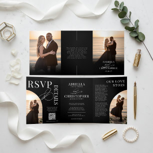 Convite de Casamento Tri-Fold com Foto Elegante