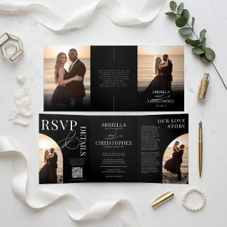 Convite de Casamento Tri-Fold com Foto Elegante