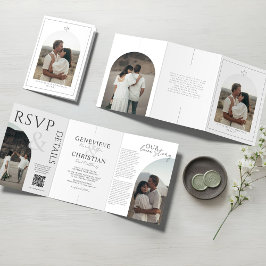 Convite de Casamento Tri-Fold Elegante com Fotos