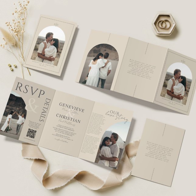Convite de Casamento Tri-Fold Elegante com Fotos (Criador carregado)