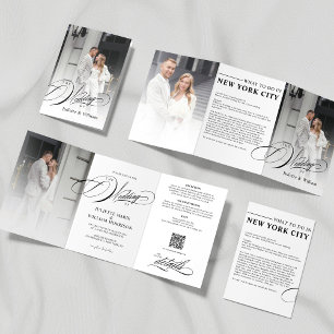 Convite de Casamento Tri-fold Foto Romântico Elega