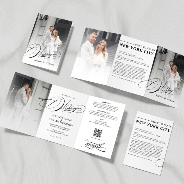 Convite de Casamento Tri-fold Foto Romântico Elega (Criador carregado)