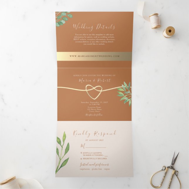 Convite de Casamento Tri-Fold Terracota (Dentro)