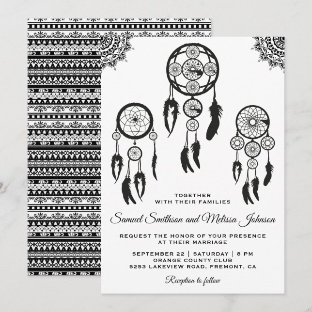 Convite de Casamento Tribal Boho Dream Catcher (Frente/Verso)