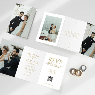 Convite de Casamento Trifold Vintage Old Money com