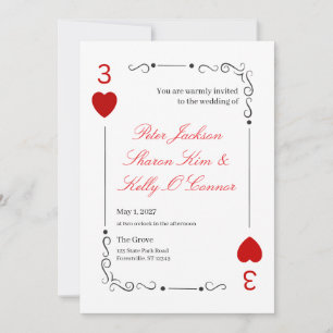 Convite de Casamento Trio 3 Corações