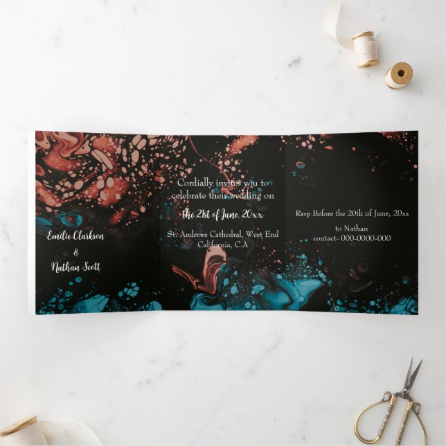 Convite de Casamento Triplo Personalizado (Preto) (Dentro)