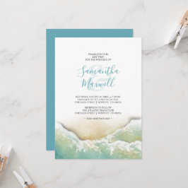 Convite de Casamento Tropical Azul à Beira-Mar em