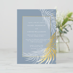 Convite de Casamento Tropical Azul e Branco Empoei