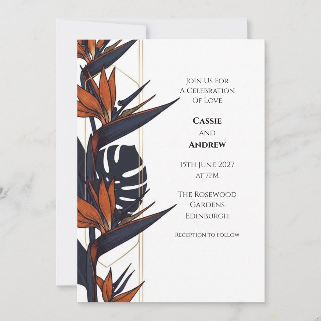 Convite de Casamento Tropical Bird of Paradise (Frente)