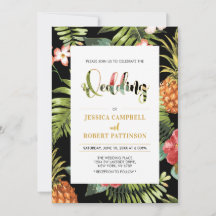 Convite de Casamento Tropical Black & Gold | Verão