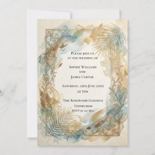 Convite de Casamento Tropical Blue Gold