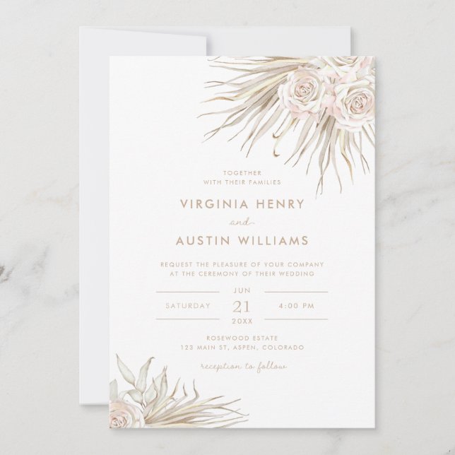 Convite de Casamento Tropical Boho Aquarela (Frente)