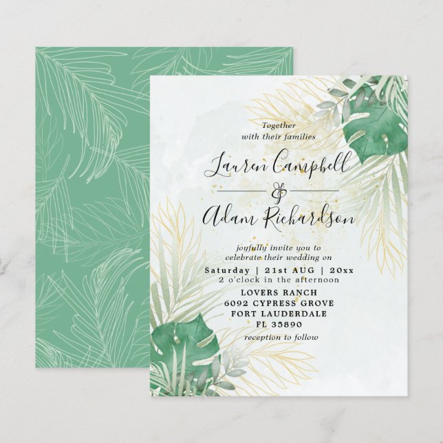 Convite de Casamento Tropical com Aquarela dentro  (Frente/Verso)