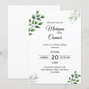 Convite de Casamento Tropical com Folhagem