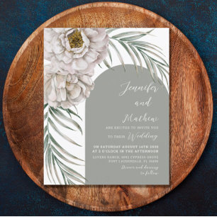 Convite de Casamento Tropical com Folhagem e Arco