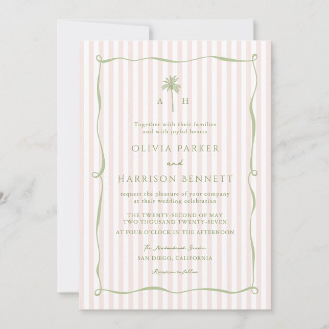 Convite de Casamento Tropical com Palmeira e Faixa (Frente)