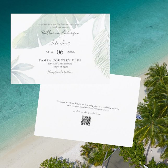 Convite de Casamento Tropical com QR Code Horizont (Criador carregado)