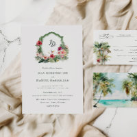 Convite de Casamento Tropical Crest Hibiscus Havaí