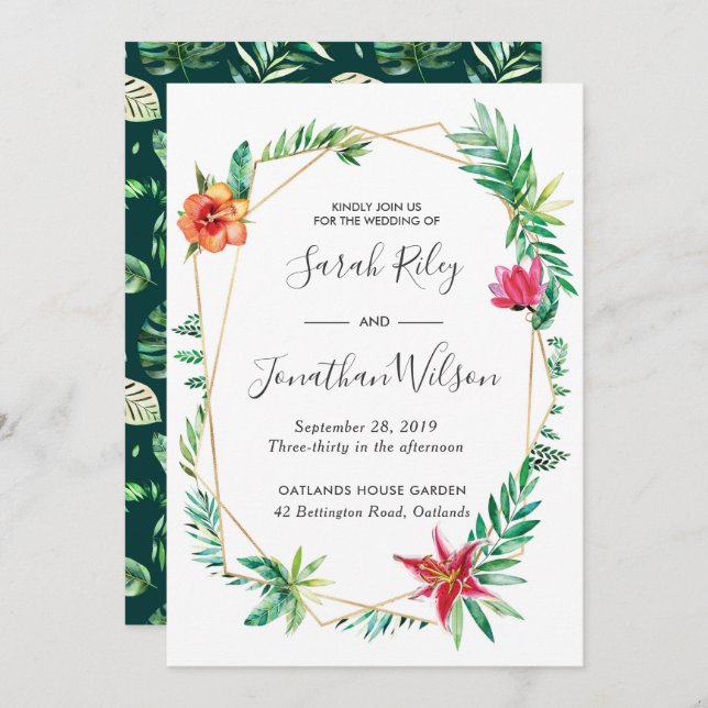 Convite de Casamento Tropical Floral Terrarium (Frente/Verso)