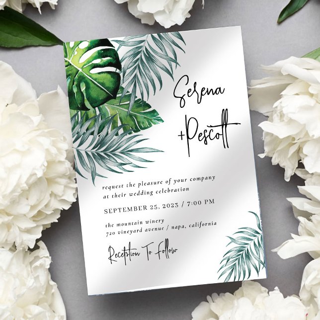 Convite de Casamento Tropical Mínimo (Criador carregado)